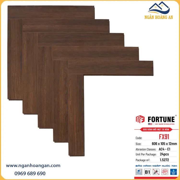 Sàn Gỗ Công Nghiệp Xương Cá Fortune 12mm FX91