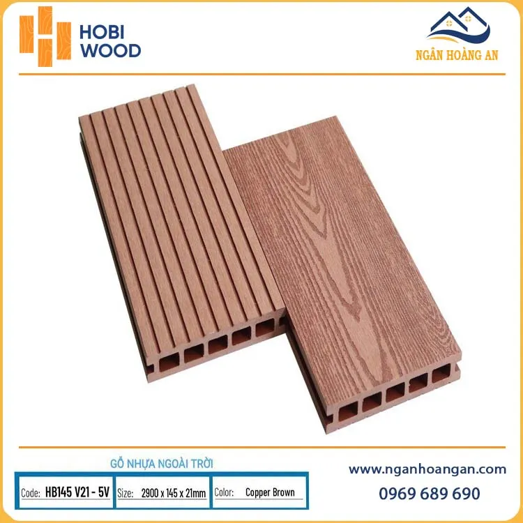 Sàn Gỗ Hồ Bơi Ngoài Trời 5 Lỗ Vuông Hobiwood HB145V21-5V Copper Brown
