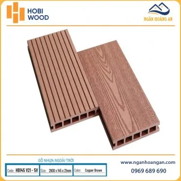 Sàn Gỗ Hồ Bơi Ngoài Trời 5 Lỗ Vuông Hobiwood HB145V21-5V Copper Brown