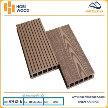 Sàn Gỗ Nhựa Ngoài Trời 5 Lỗ Vuông Hobiwood HB145V21-5V Coffee