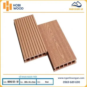 Sàn Gỗ Nhựa Ngoài Trời 5 Lỗ Vuông Hobiwood HB145V21-5V Wood