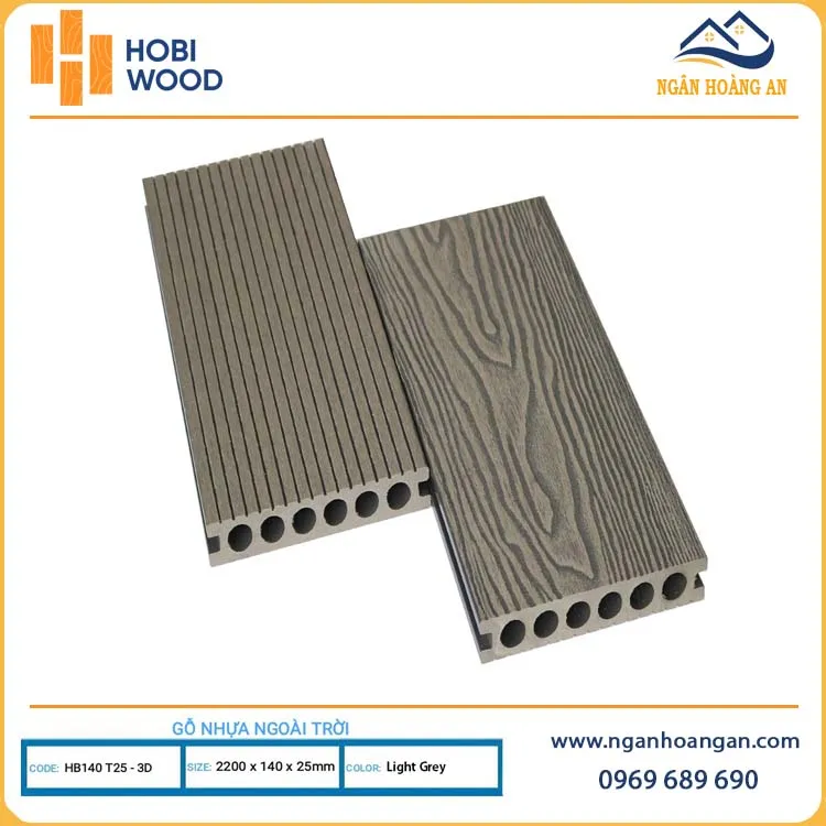 Sàn Gỗ Nhựa Ngoài Trời Hobiwood HB140T25-3D Light Grey