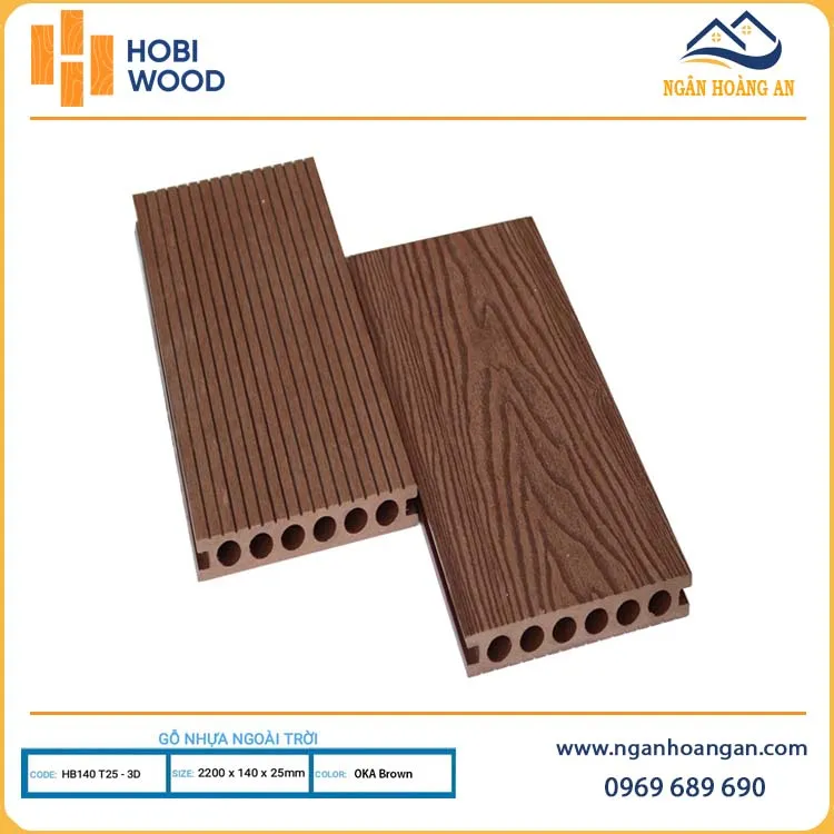 Sàn Gỗ Nhựa Ngoài Trời Hobiwood HB140T25-3D Oka Brown Sàn Gỗ Nhựa Ngoài Trời Hobiwood HB140T25-3D Oka Brown