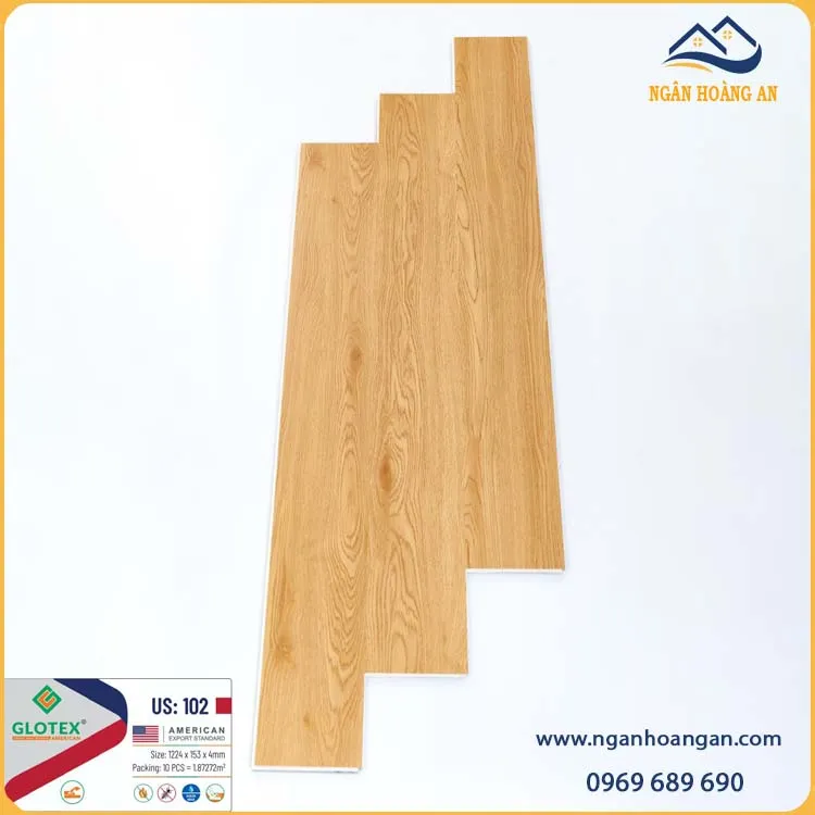 Sàn Nhựa Giả Gỗ Vinyl Hèm Khóa Glotex US102 Đế Cao Su 4mm
