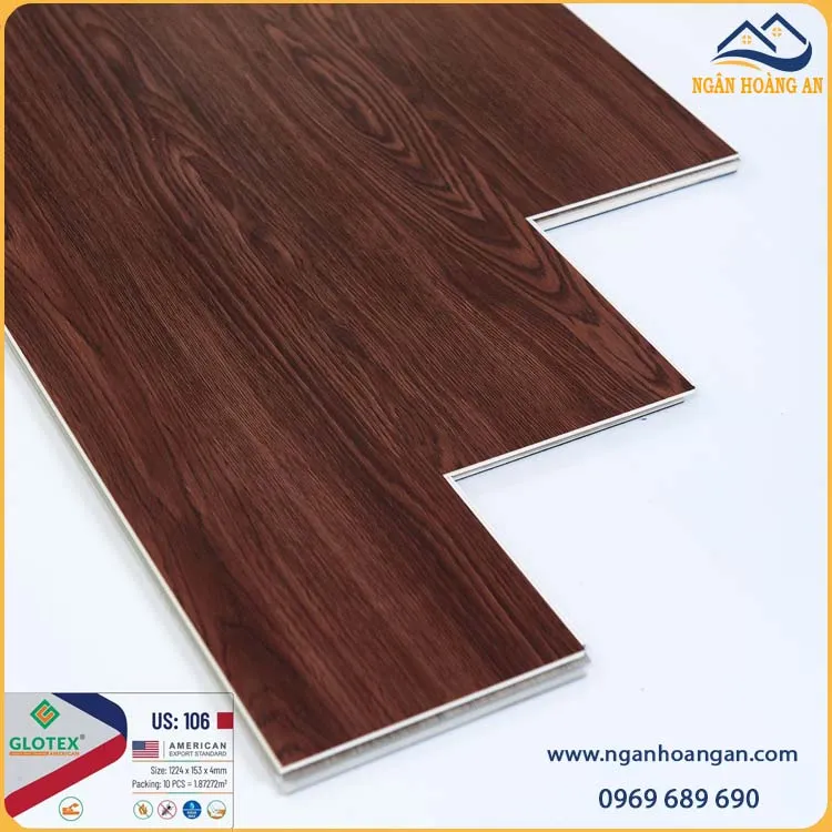 Sàn Nhựa Giả Gỗ Hèm Khóa Glotex US106 Đế Cao Su 4mm