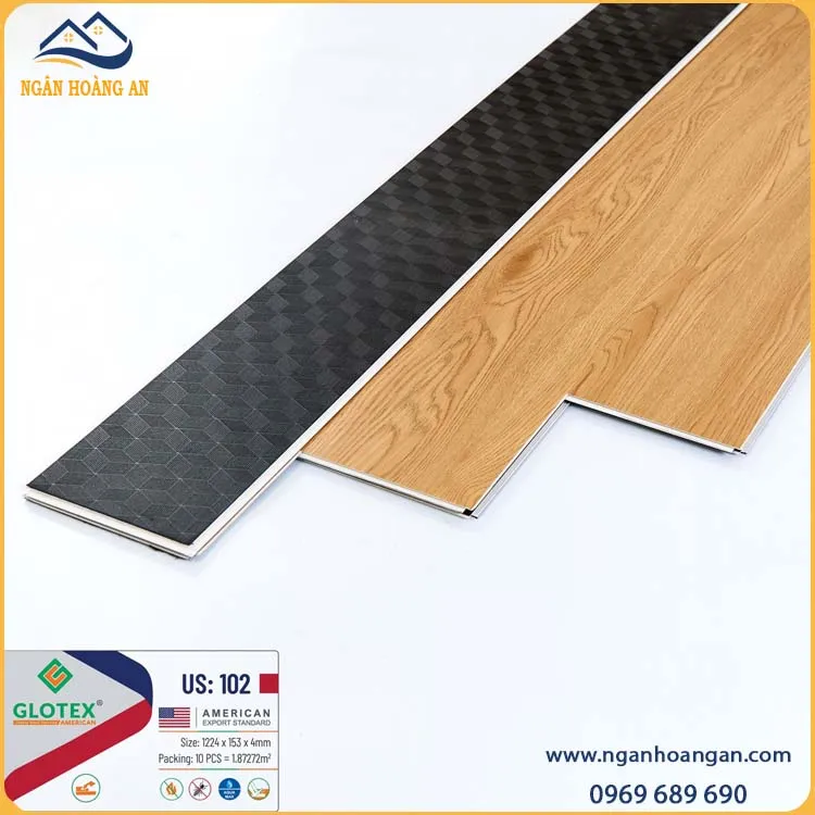Sàn Nhựa Giả Gỗ Vinyl Hèm Khóa Glotex US102 Đế Cao Su 4mm