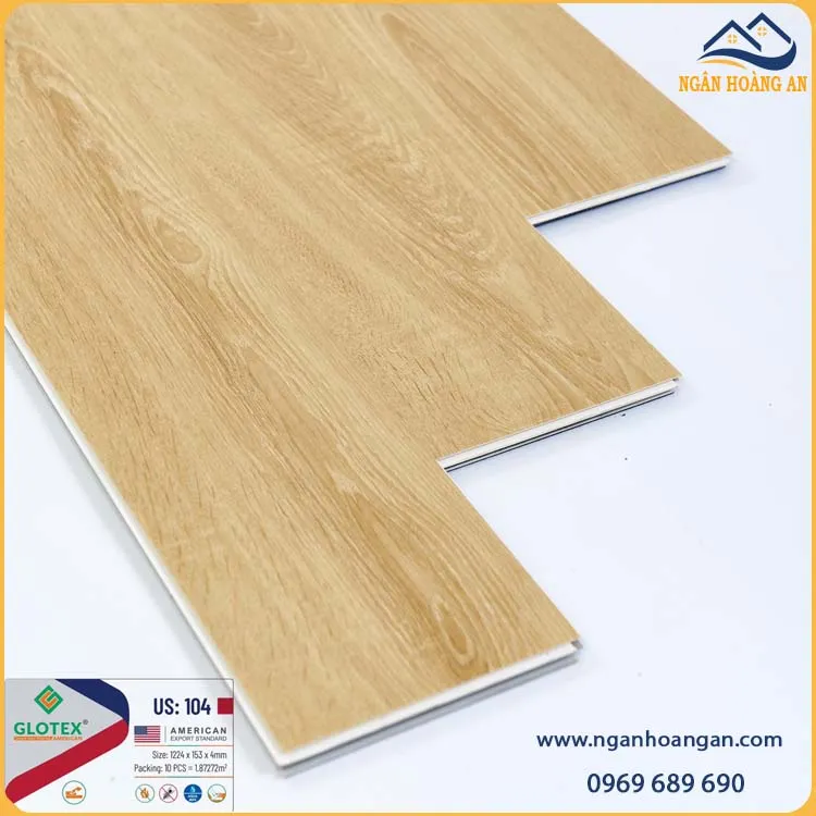 Sàn Nhựa Hèm Khoá Vân Gỗ Glotex US104 Đế Cao Su 4mm
