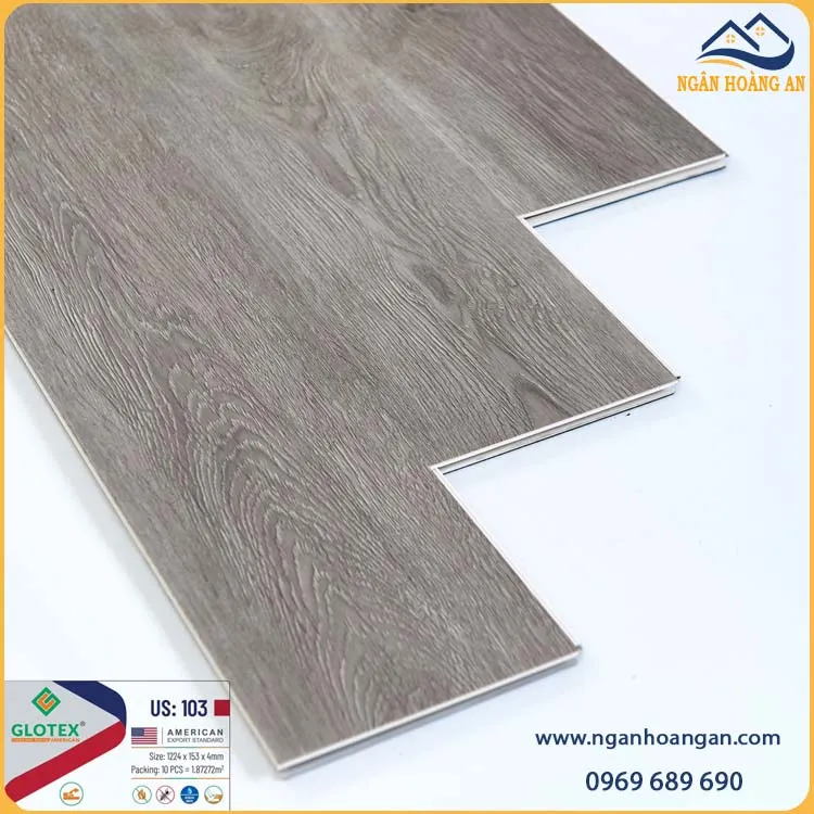 Sàn Nhựa Hèm Khóa Vân Gỗ Glotex US103 Đế Cao Su 4mm