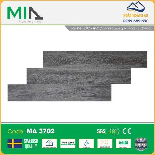 Sàn Nhựa Vinyl Hèm Khóa Giả Gỗ MIA MA 3702 Đế Cao Su 5.7mm