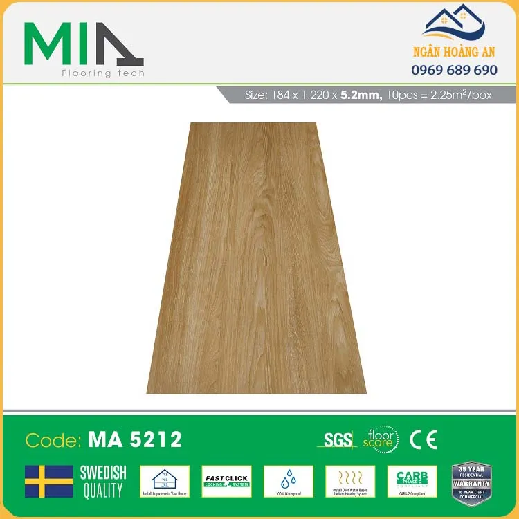 Sàn Nhựa Vinyl Hèm Khóa Giả Gỗ MIA MA 5212 Dày 5.2mm