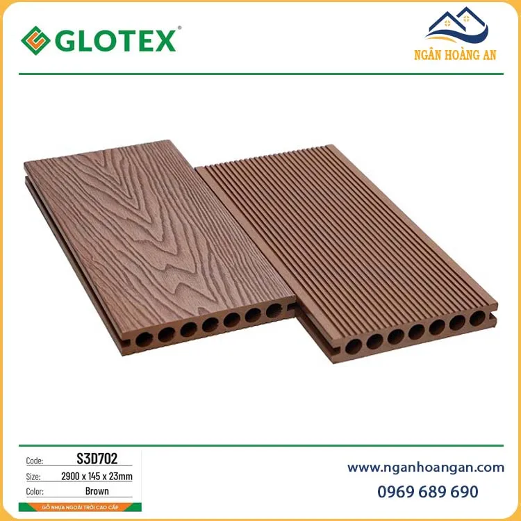Sàn Sân Vườn Gỗ Nhựa Ngoài Trời Glotex S3D702 Brown