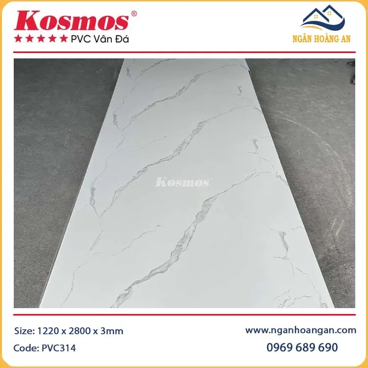 PVC Giả Đá Ốp Tường Màu Trắng Vân Mây Kosmos PVC314