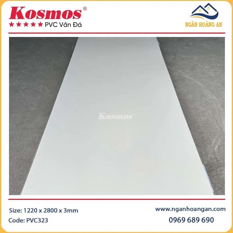 Tấm Nhựa Ốp Tường PVC Giả Đá Kosmos Màu Trắng Trơn PVC323