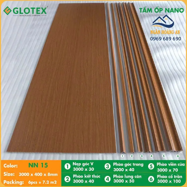 Tấm Nhựa Ốp Tường Nano Glotex NN 15 Giả Vân Gỗ