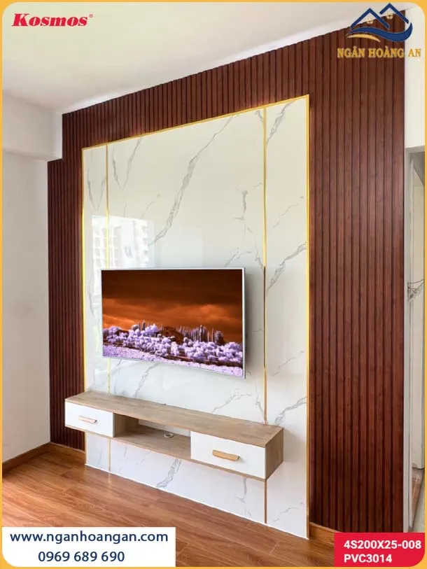 Vách Tivi Được Ốp Bằng Tấm PVC Giả Đá Đẹp Và Sang Trọng