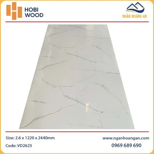 Tấm Ốp PVC Giả Đá HobiWood VD2623 Màu Trắng Vân Mây