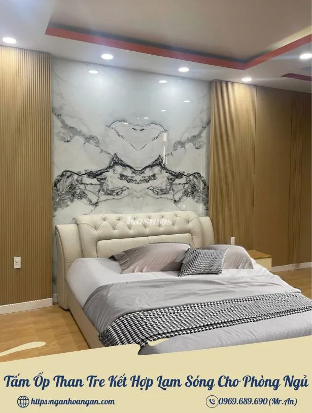 Tấm Ốp Than Tre Kết Hợp Lam Sóng Cho Phòng Ngủ
