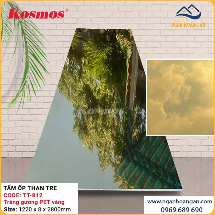 Tấm Ốp Tường Than Tre Kosmos TT-812 Tráng Gương PET Vàng
