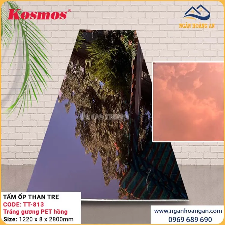  Ốp Tường Tấm Ốp Than Tre Kosmos TT-813 Tráng Gương PET Hồng