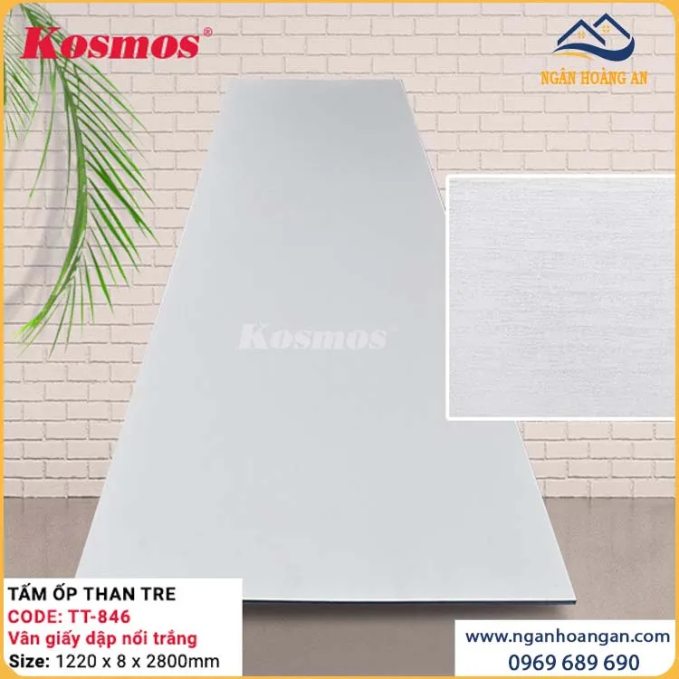 Tấm Ốp Tường Than Tre Kosmos TT-846 Vân Giấy Dập Nổi Trắng