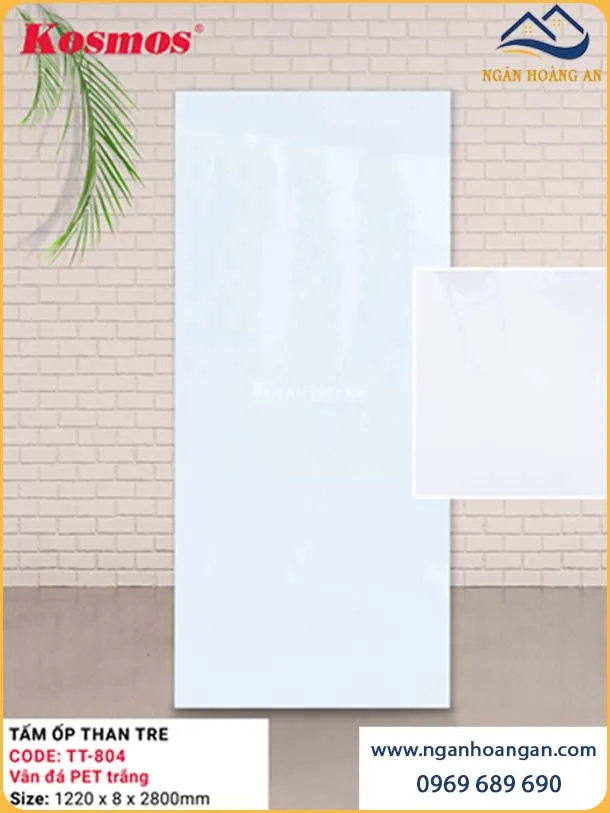  Tấm Ốp Than Tre Kosmos Vân Đá PET Trắng TT-804