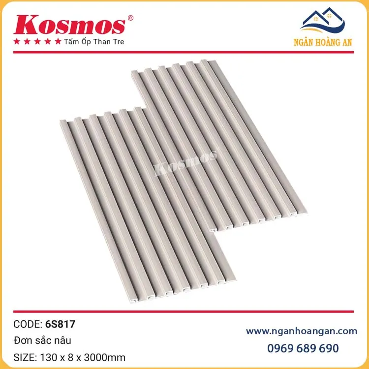Ốp Trần Tấm Ốp Than Tre Lam Sóng Đơn Sắc Nâu Kosmos 6S817