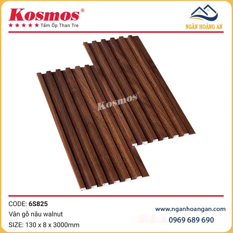 Tấm Ốp Than Tre Lam Sóng Kosmos 6S825 Vân Gỗ Nâu Walnut 