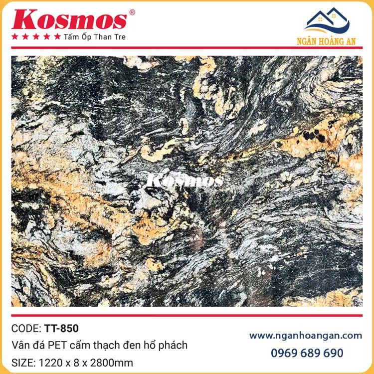 Ốp Than Tre Vân Đá Cẩm Thạch Đen Hổ Phách Kosmos TT-850