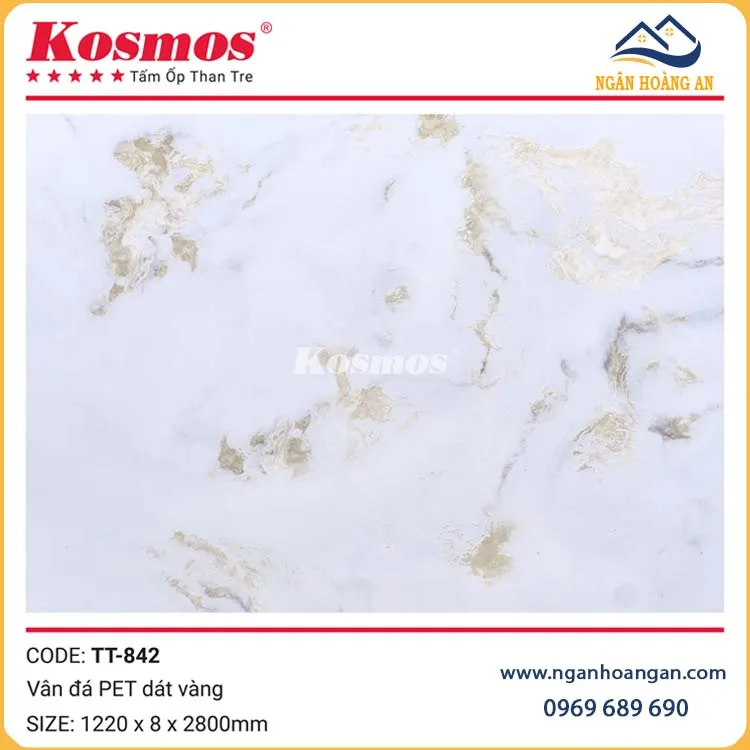 Ốp Tường Than Tre Vân Đá PET Dát Vàng Kosmos TT-842