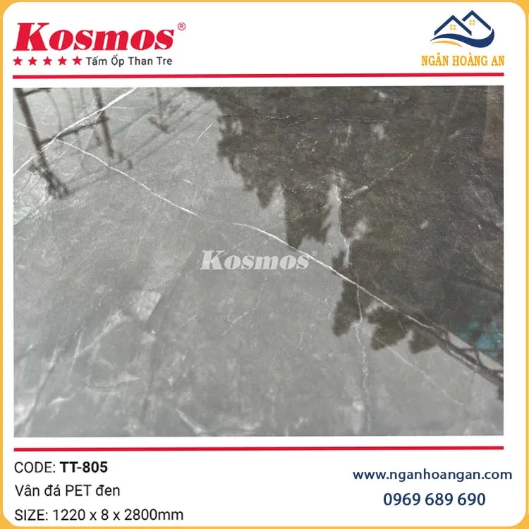 Tấm Ốp Tường Than Tre Vân Đá PET Đen Kosmos TT-805 Tấm Ốp Tường Than Tre Vân Đá PET Đen Kosmos TT-805