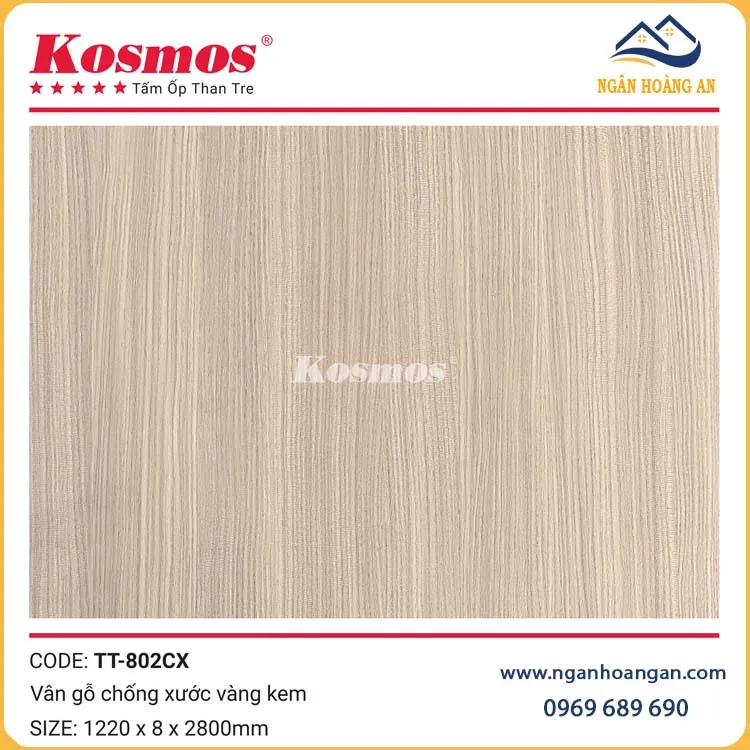 Ốp Trần Tấm Ốp Than Tre Vân Gỗ Vàng Kem Kosmos TT-802CX Ốp Trần Tấm Ốp Than Tre Vân Gỗ Vàng Kem Kosmos TT-802CX