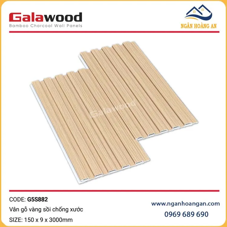 Tấm Ốp Lam Sóng Than Tre Galawood Vân Gỗ Vàng Sồi G5S882