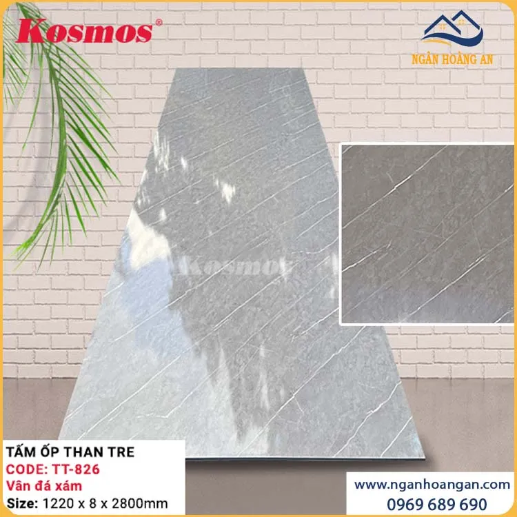 Tấm Ốp Sợi Than Tre Kosmos TT-826 Vân Đá Xám