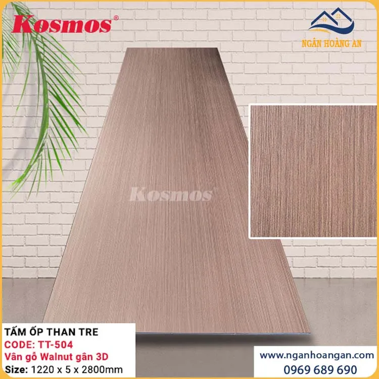 Tấm Ốp Than Tre Kosmos TT-504 Vân Gỗ Walnut 3D Dày 5mm Tấm Ốp Than Tre Kosmos TT-504 Vân Gỗ Walnut 3D Dày 5mm