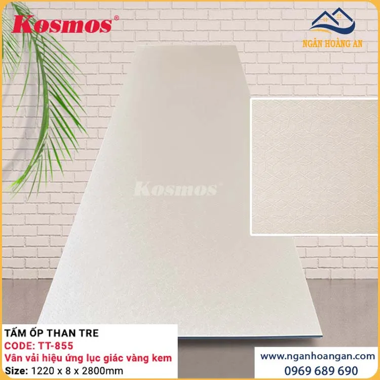  Tấm Ốp Than Tre Kosmos TT-855 Vàng Kem Hiệu Ứng Lục Giác