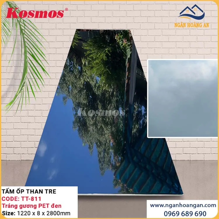 Tấm Ốp Than Tre Tráng Gương PET Đen Kosmos TT-811