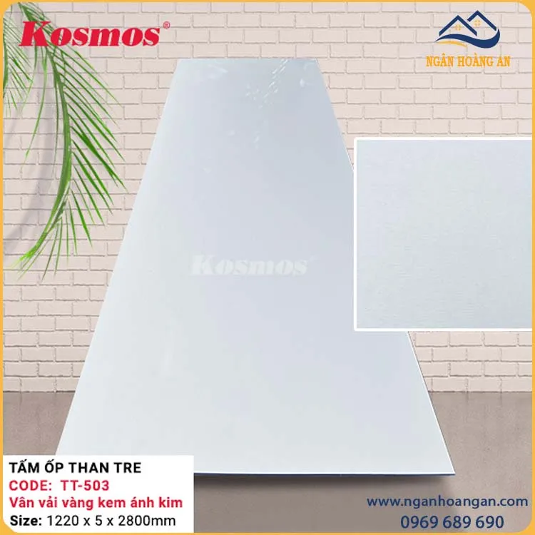 Tấm Ốp Than Tre Vân Vải Vàng Kem Ánh Kim Kosmos TT-503 Dày 5mm