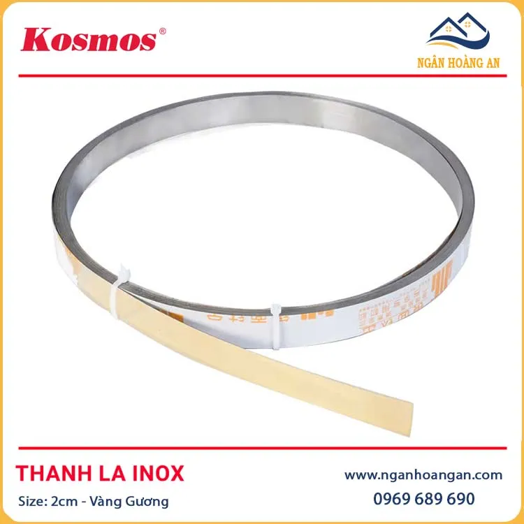 Thanh Nẹp La Inox 201 Màu Vàng Gương Kosmos 2cm