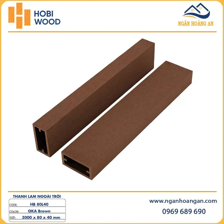 Lam Hộp Che Nắng Gỗ Nhựa Ngoài Trời Hobiwood HB80L40 Oka Brown