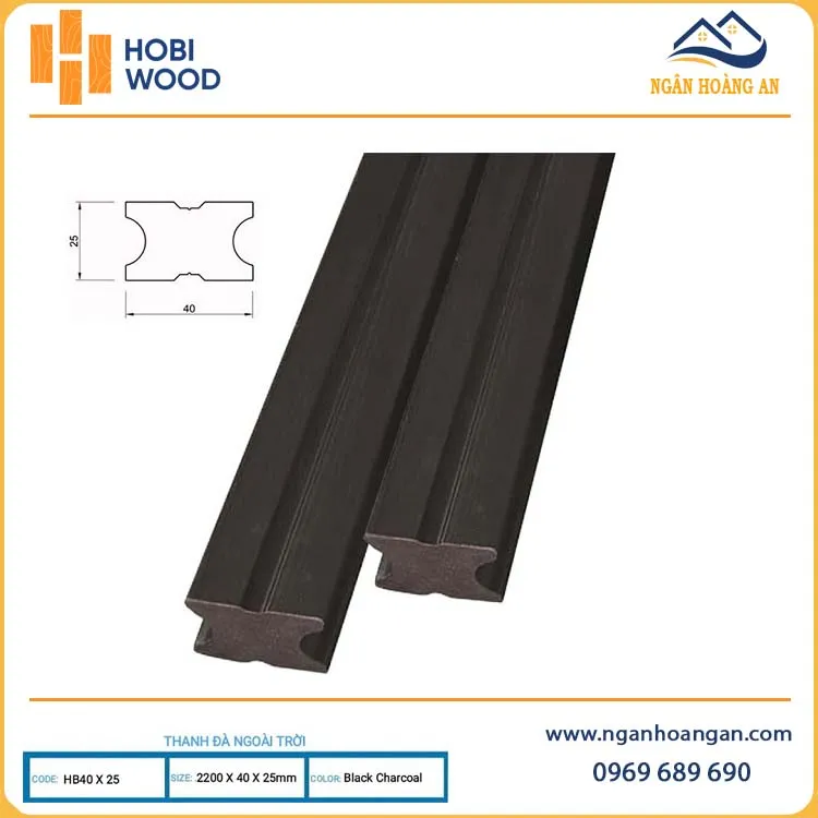 Xương Đà Nhựa Sàn Gỗ Ngoài Trời Hobiwood HB40X25 Black Charcoal