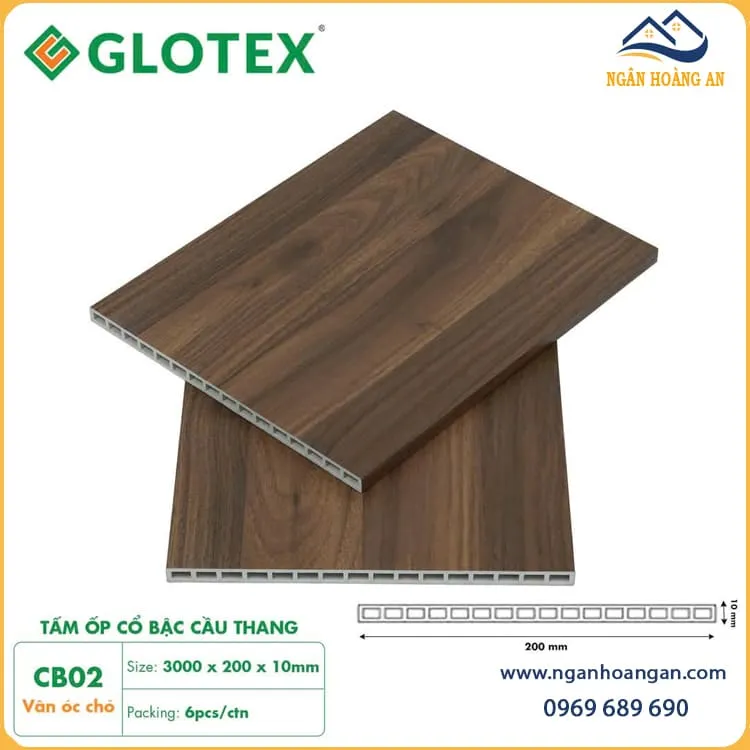 Cổ Bậc Cầu Thang Nhựa PVC Vân Gỗ Glotex CB02