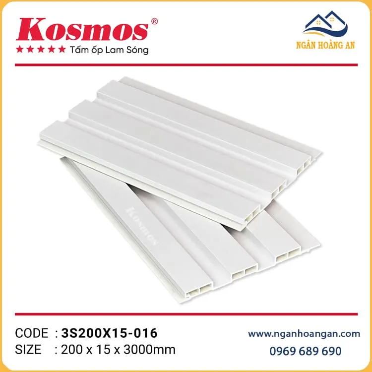 Lam 3 Sóng Nhựa Giả Gỗ Kosmos 3S200X15-016 Màu Trắng Trơn