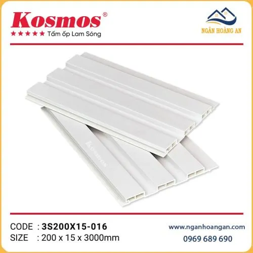 Lam 3 Sóng Nhựa Giả Gỗ Kosmos 3S200X15-016 Màu Trắng Trơn