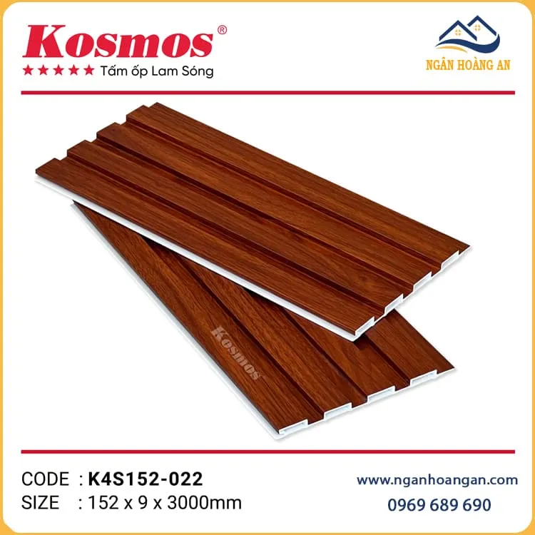 Lam 4 Sóng Nhựa Giả Gỗ Ốp Tường Kosmos K4S152-022