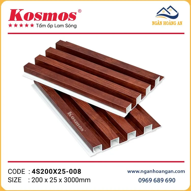 Lam 4 Sóng Cao Nhựa Giả Gỗ Kosmos 4S200X25-008