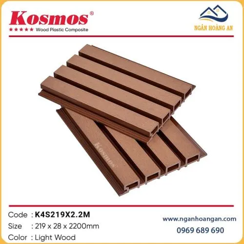 Lam Sóng Gỗ Nhựa Ngoài Trời Kosmos K4S219X2.2M Light Wood 