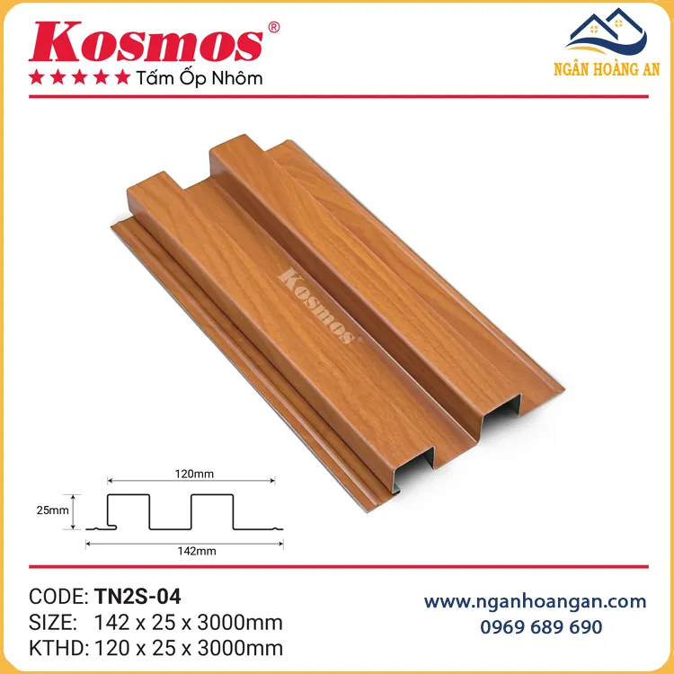 Lam Nhôm 2 Sóng Cao Kosmos TN2S-04 Vân Gỗ Cam Cánh Gián