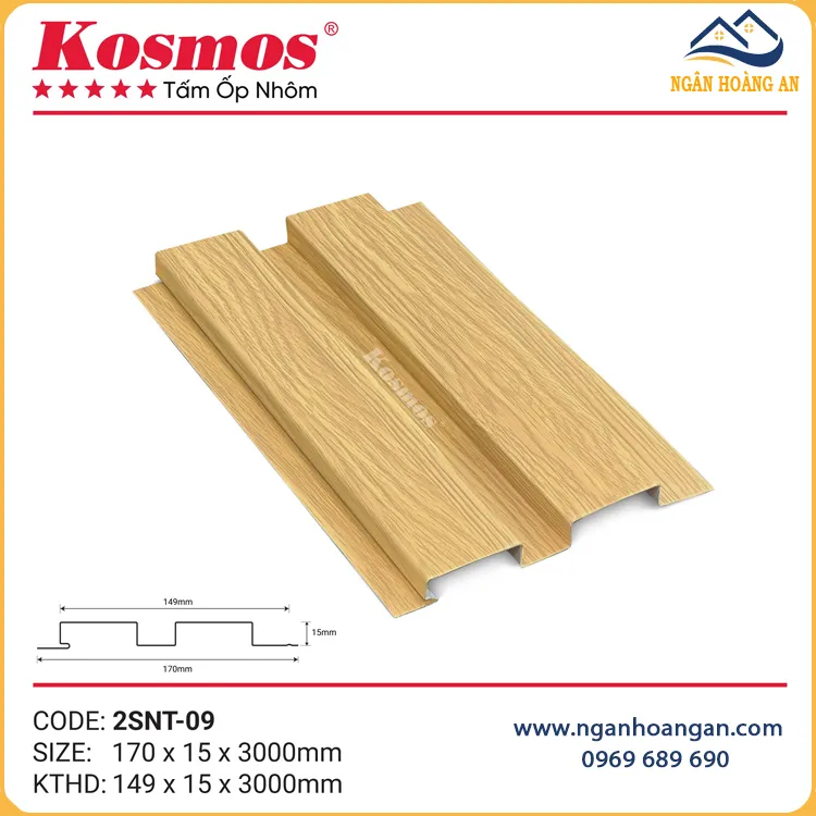 Lam 2 Sóng Nhôm Kosmos 2SNT-09 Vân Gỗ Vàng Sồi Nhạt