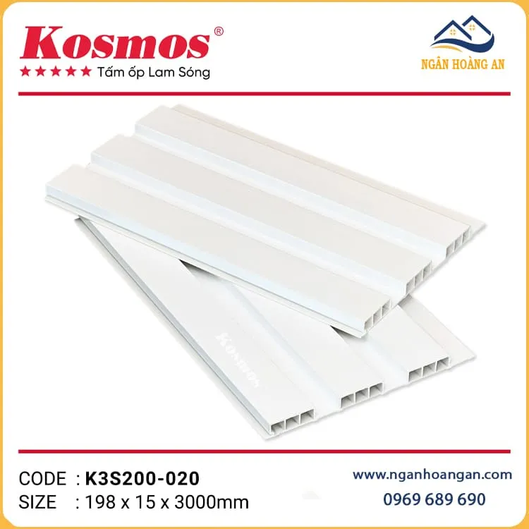 Lam Sóng Nhựa Ốp Tường Kosmos K3S200-020 Màu Trắng Trơn