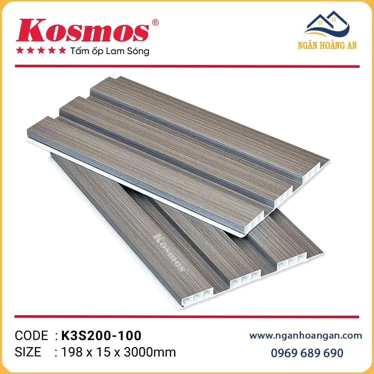 Lam Sóng Nhựa Ốp Tường Kosmos K3S200-100 Màu Xám Vân Gỗ Lam Sóng Nhựa Ốp Tường Kosmos K3S200-100 Màu Xám Vân Gỗ
